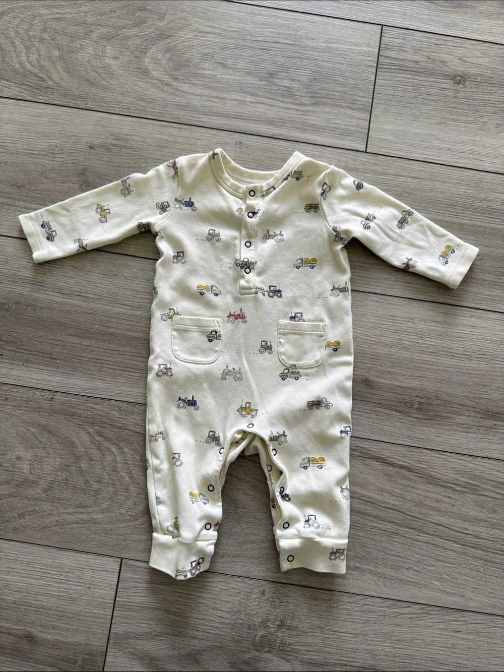 PEHR Henley Patch Pocket Romper Rush Hour 3-6 months